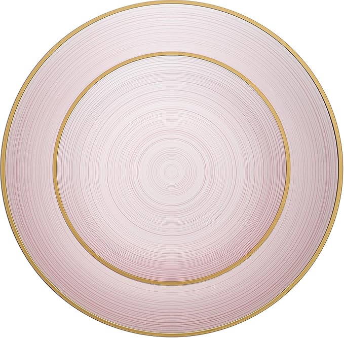 PLASTICPRO 128 Pieces Crystal Design Plastic Plates Combo Pack 7 inch and 10 inch Gold Rim Elegant Disposable Plates, Transparent Pink