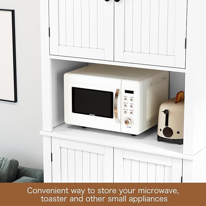 HLR 72" Kitchen Pantry Storage Cabinet, Freestanding Larder Cupboard, Kitchen Hutch Cabinet with Microwave Stand,Utility Pantry with Doors and Shelves for Dining Room, Living Room