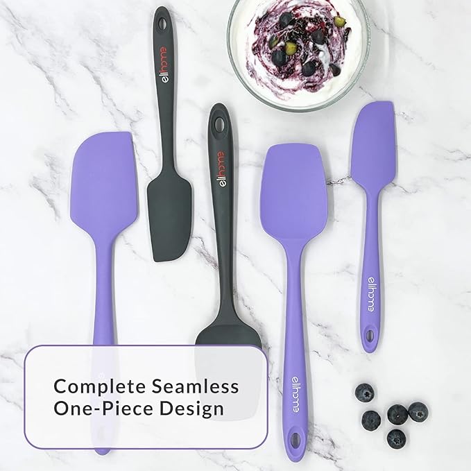 Elihome Chef Series 3 Piece Silicone Spatula Set - 600째F Heat Resistant Non Stick Rubber Kitchen Scraper Spatulas for Cooking, Baking, and Mixing ??BPA Free and LFGB Certified Silicone, Purple Color