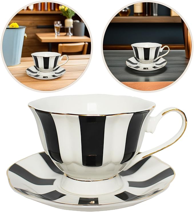 Hemoton Polka Dot Cup and Saucer Set Ceramic Coffee Mug with Saucer 5.3 Inch Vintage European Style Porcelain Coffee Cup for Latte Cappuccino Tea and Afternoon Tea Serving