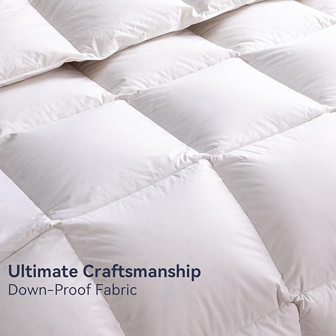 Feather Down Comforter Cal King Size,Hotel Style Bedding Comforter,750+ Fill Power,1200TC,100% Organic Cotton Fabric,All Season White Duvet Insert with 8 Corner Tabs