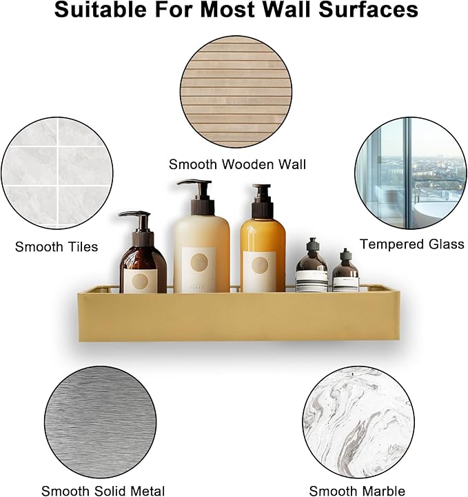 Premium Shower Caddy, 3 Pack Gold: Rustproof, Scratchproof, Quick Drainage, Adhesive Shower Storage Rack