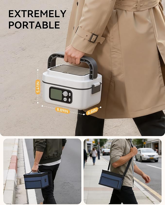 Yofidra Cordless Heated Lunch Box, 24000mAh 100W Electric Lunch Box with Smart Timer, 6.3-Cup Super Large Lunchbox for Men & Women, Portable Food Warmer with Insulated Bag for Outdoor/Office, White