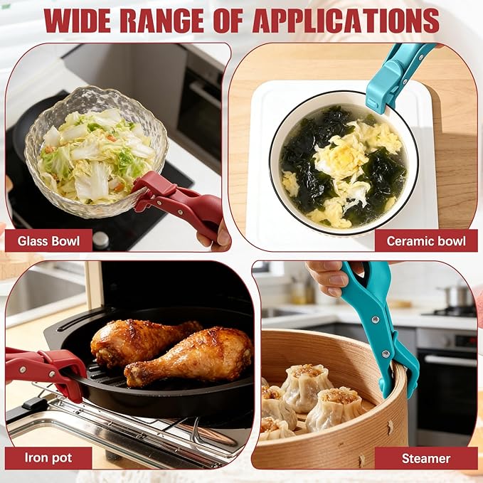 Hot Plate Grippers, Hot Plate Gripper Tongs, Multi-Function Anti-Scald Bowl Clip, Thickened Non-slip Hot Dish Plate Holder, Microwave Oven Cooking, Kitchen Utensil for Bowls, Pans, Dishes (Red+Green)