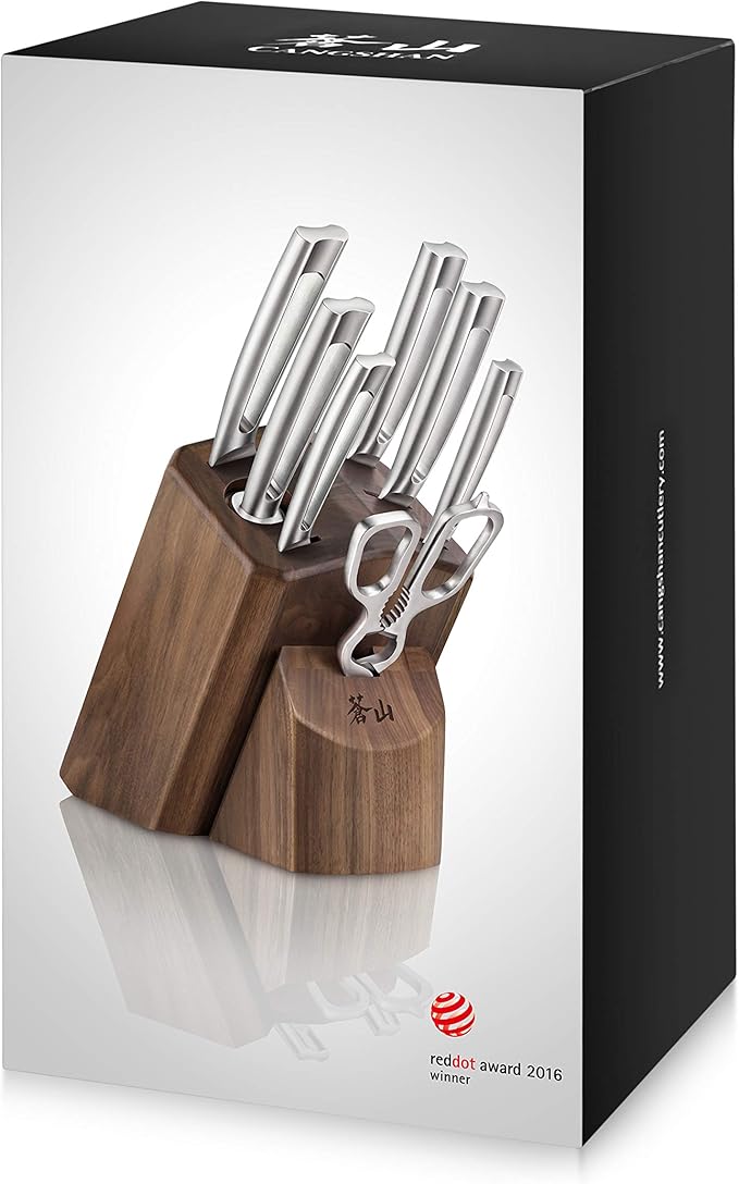 Cangshan TN1 Series 1021950 Swedish 14C28N Steel Forged 8-Piece Knife Block Set, Walnut