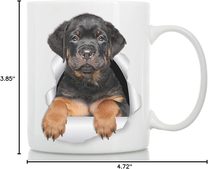 Winston & Bear Rottweiler Puppy Coffee Mug - Funny Ceramic Coffee Mug Gift for Dog Lovers, Rottie Mom and Dad (11oz)