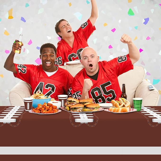 Gatherfun Football Party Decorations Disposable Tablecloth Plastic Touchdown Table Cover for Birthday Football Party Games Decoration 54 X 108Inch竊? Pack