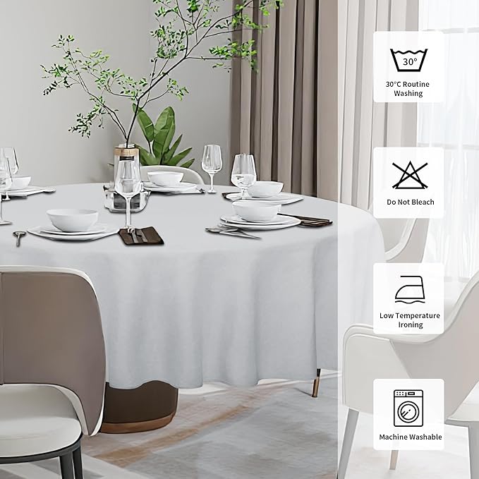 Easy-Going Faux Linen Waterproof Spill-Proof Tablecloth Stain Resistant Round Table Cloth Wrinkle Free Decorative Fabric for Kitchen, Dining, Party, Weddings, Restaurants (70 in-Round, Grey)