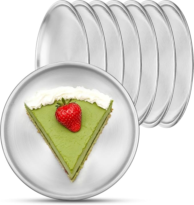 Stainless Steel Plates, 8 Pack 5.5 inch Mini 201 Metal Food Serving Plate Set, Reusable Snack Eating Dishes Round Shatterproof Silver Brushed Finish Dishes for BBQ Dinner Oven Dishwasher Safe