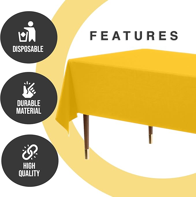 Exquisite 66% Thicker Premium Plastic Table Cloth Rectangle Table Cover 0.5 Mil 24 Pack Yellow Table Cloth 54 Inch x 108 Inch Disposable Tablecloth Won't Tear Easily Like Cheap Thin Brands