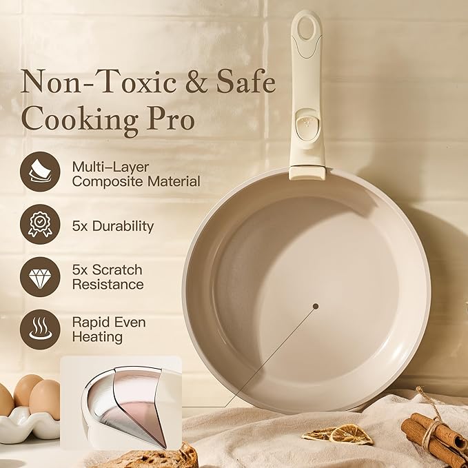 Redchef Truly Non Toxic Pots and Pans Set Non Stick, 2025 Upgraded Ceramic Pan and Pot Set, PFAS PTFE PFOA PFOS Free, Kitchen Cookware Set with Detachable Handle, RV Camping with Frying Pans Set