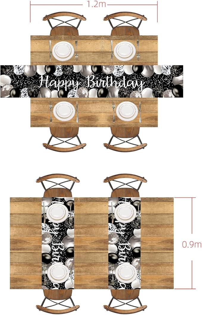 Letjolt Silvery Black Balloon Happy Birthday Table Runner 72 Inches Celebrate Birthday Party Table Decor