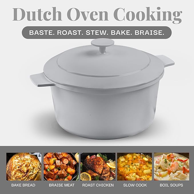Gotham Steel 5 Qt Dutch Oven Pot with Lid, Nonstick Ceramic 10 in 1 Cooking Pot & Dutch Oven for Bread Baking, Lightweight, Oven & Dishwasher Safe ??Gray