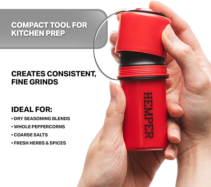 Hemper Keeper 3?멼n?? Herb Grinder with Dual Storage Container - Smell?멠roof, Airtight & Water?멢esistant - Built?멗n Removable Grinder, Dual Compartments for Flower & Ground - (Red & Black)