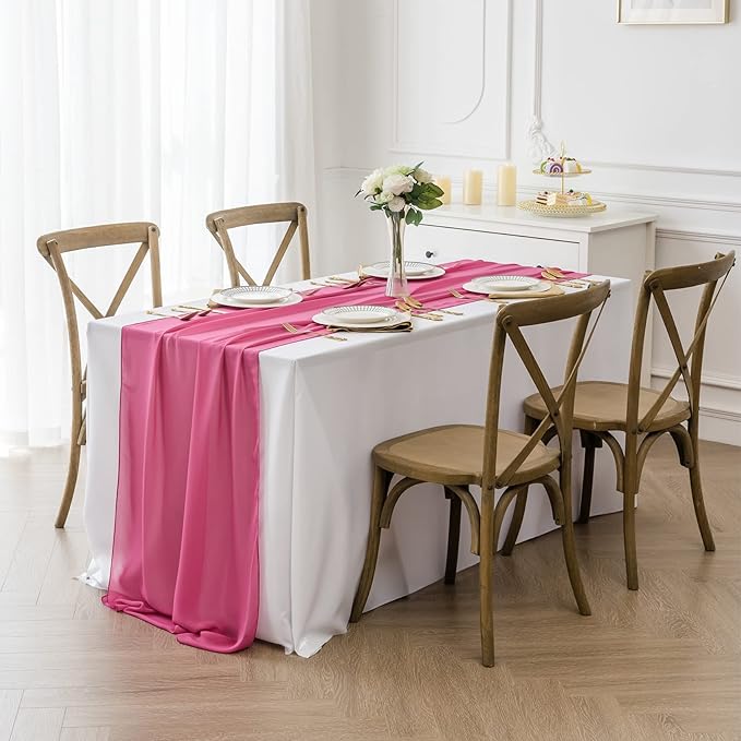 flohar 12Pack 9ft Chiffon Table Runner 14x108 Inch Sheer Romantic Table Runner for Wedding Birthday Party Bridal Shower Outdoor Decoration-Fuchsia