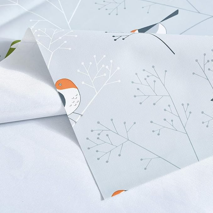 Vinyl Oilcloth Tablecloth Small Rectangle Peva Vynle Wipeable PVC Waterproof Plastic Spill Proof Tablecloths Weights for Outdoor Picnic Camping - 6Ft Bird Tablecloth Silver Grey 54 x 72 Inch