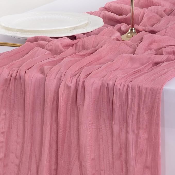 Socomi 6pcs Mauve Valentine's Day Cheesecloth Table Runner Boho Rustic Gauze 120 inch 10FT Cheese Cloth Runner for Wedding Party Baby Shower Birthday Home Decor Holiday Decorations