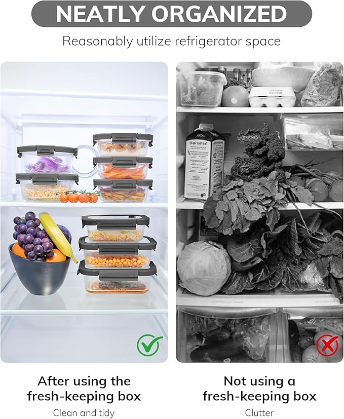 2-Pack Glass Food Storage Containers with Tempered Lids (630ml/2.7cup) - Airtight Snap Lock, Microwave & Oven Safe (-4?? 950째F), Freezer to Baking Dish, BPA-Free, Gift Box (Gray)