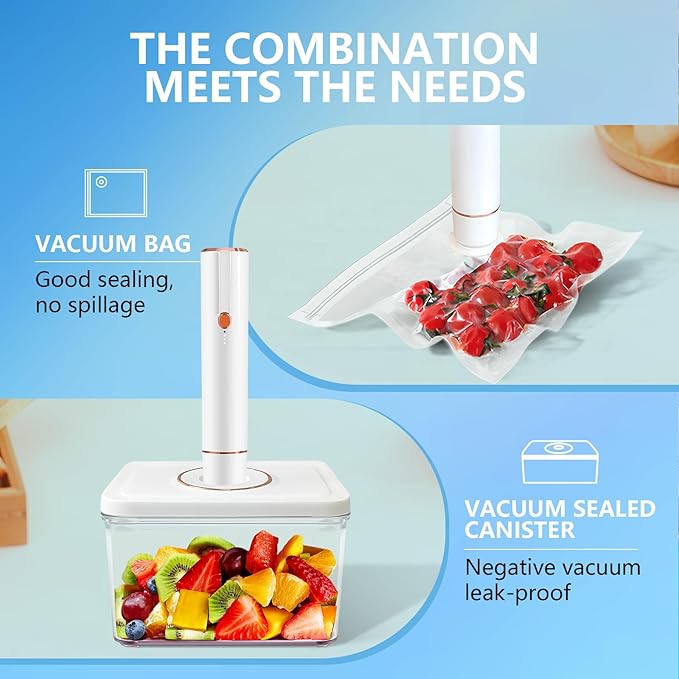 Vacuum Sealer, Vacuum Sealer for Food Compact Handheld Vac Seal Machine, Seal Meal Saver Portable Food Sealer (Vacuum Sealer Machine + 3 Food Storage Containers + 30 Reusable Bags)
