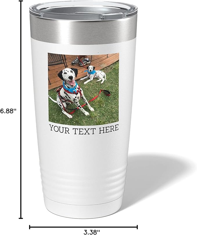 Personalized 20oz (17 Colors) Photo Picture Printed Insulated Stainless Steel Powder Coated Tumbler with Lid ??Customized Mother's Day Gift Gift for Him Men, Custom Coach Gifts Team Mom Dad (White)