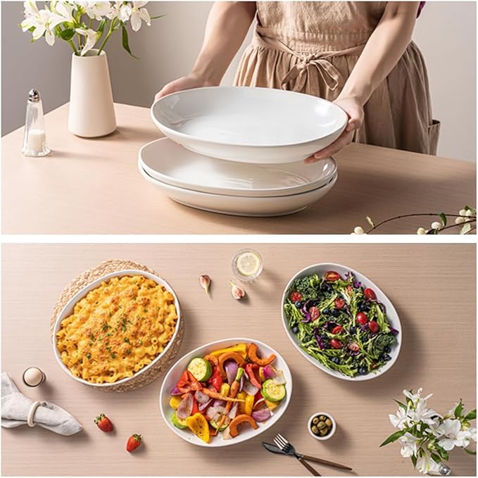 12" Oval Ceramic Serving Platter, Deep Oval Plates, Large Serving Bowls for Appetizer, Pasta, Salad, Vegetables, Set of 3 