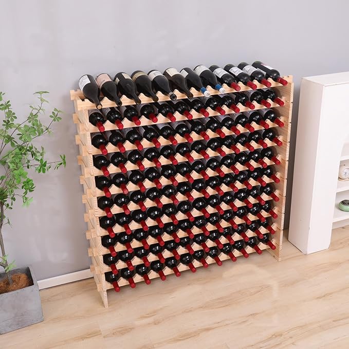 Wooden Stackable Storage Modular countertop Wine Rack cabinet-96bottle Freestanding for Floor Wine Display Stand Holder