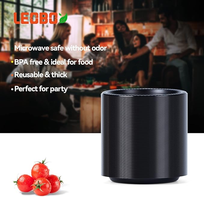 Disposable Plates Mineral Filled PP 9 Inch - 150 Pack Shrink Wrap BPA Free Party Trays | Reusable Dishwasher Freezer & Microwave Safe | Heavy Duty Black Plastic Plate for Party Bulk Catering