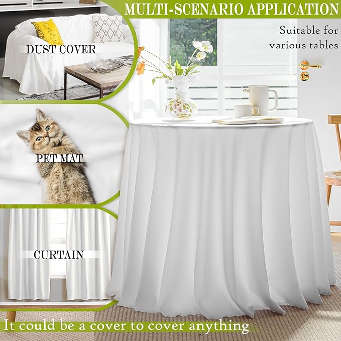 BYDOLL Table Cloth 48 Inch Round Tablecloth Fits Max38 Inch Diameter Table Top,White Polyester Washable Wrinkle-Free Spillproof Tablecloth for Party Patio Cover
