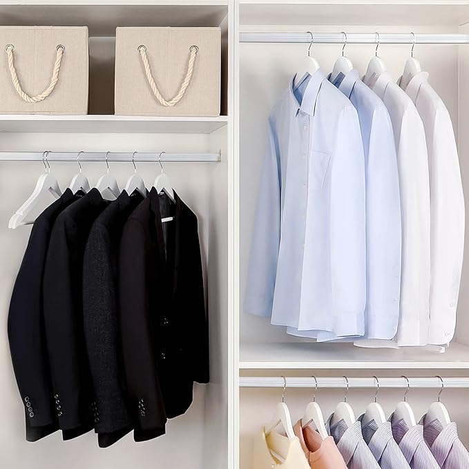 TOPIA HANGER Wooden Coat Hangers 20 Pack, White Wood Suit Hangers with Non Slip Pants Bar, 360째 Swivel Hook and Shoulder Notches for Camisole, Jacket, Pants, Smooth Finish Clothes Hangers - CT34W20