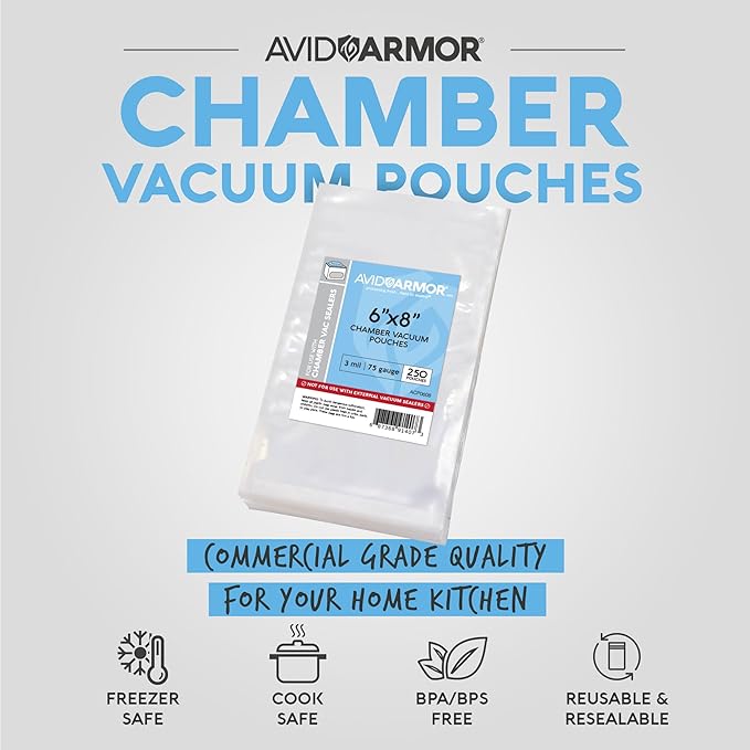 Avid Armor Chamber Vacuum Sealer Bags ??6x8" ??250 Pack ??Heavy Duty Commercial Grade, BPA-Free Pouches for Sous Vide, Food Preservation, Meat Storage, Freezing, and Long-Term Storage