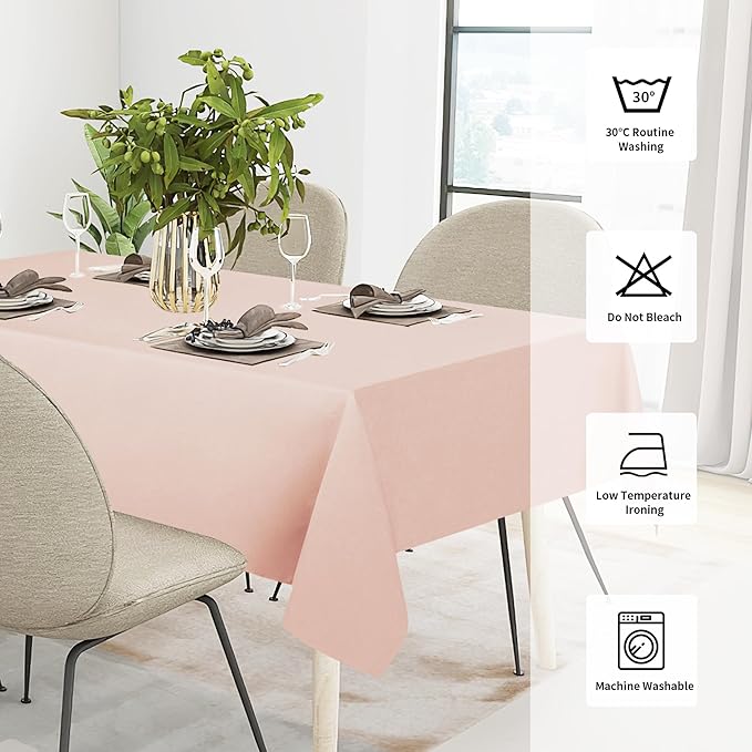 Easy-Going Faux Linen Waterproof Spill-Proof Tablecloth Stain Resistant Rectangle Table Cloth Wrinkle Free Decorative Fabric for Kitchen, Dining, Party, Weddings, Restaurants (52x70 in, Pink)
