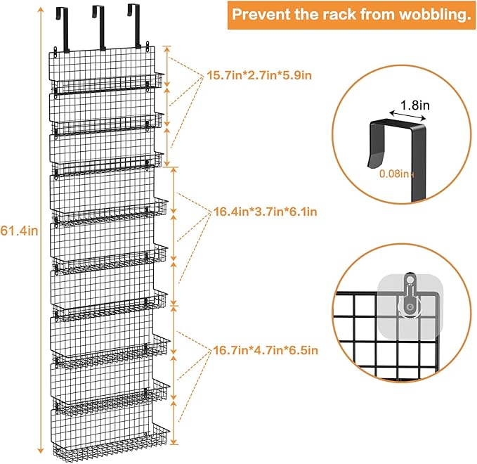 JKsmart 9-Tier Spice Rack Organizer with Door Hook, Wall Mount, and Extra Large Capacity for Pantry Door ??Stylish Black Design for Effortless Organization, Ultimate Kitchen Storage Solution