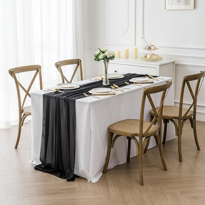 flohar 6Pack 9ft Chiffon Table Runner 14x108 Inch Sheer Romantic Table Runner for Wedding Birthday Party Bridal Shower Outdoor Decoration-Black