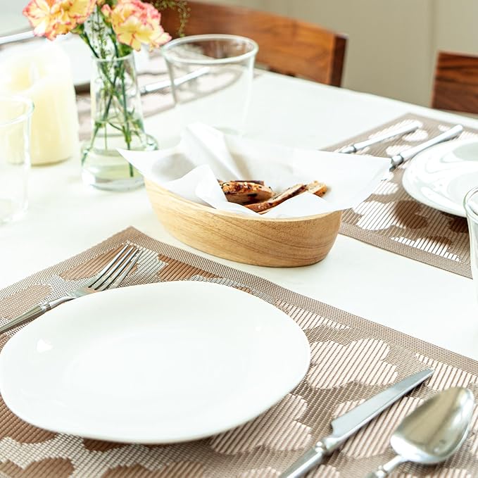 SUMYMERY Placemats Set of 4 Vinyl/Plastic Woven Place Mats for Kitchen Table Indoor/Outdoor Washable Placemat Wipeable Dining Table Mats (Dark Brown Clover,4)