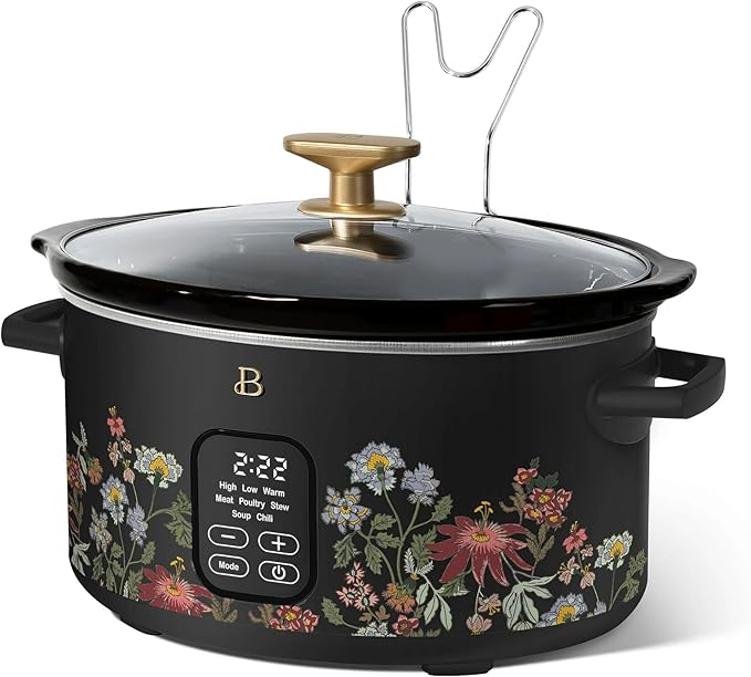 Beautiful 6 Quart Programmable Slow Cooker, 5 Cooking Presets, Digital Countdown Timer, Dishwasher Safe Parts by Drew Barrymore (Wildflower Black Sesame)