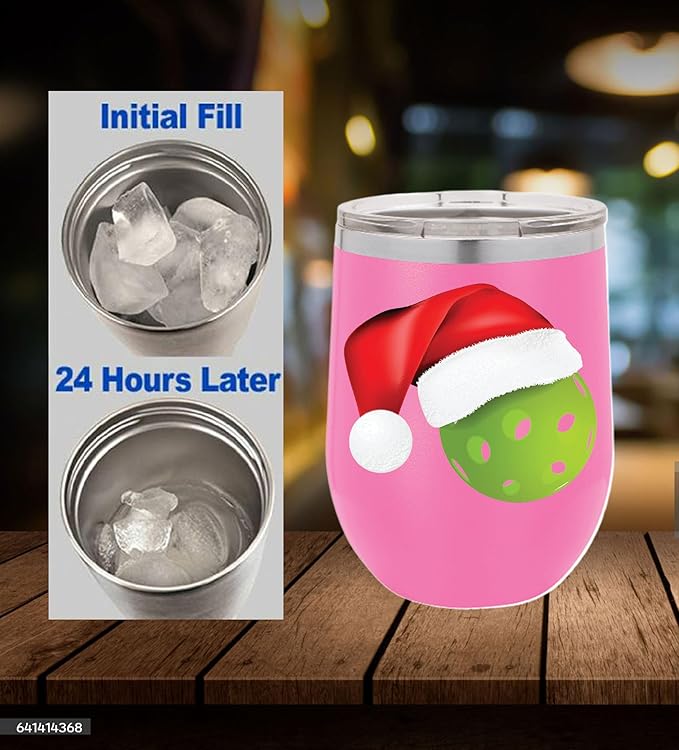 Pickleball Wine Tumbler, Pickleball Gift, 12oz Stainless Steel Wine Tumbler, Gifts For Him, For Her, For Boys, For Girls, Birthday, Christmas Gift idea (Pink)