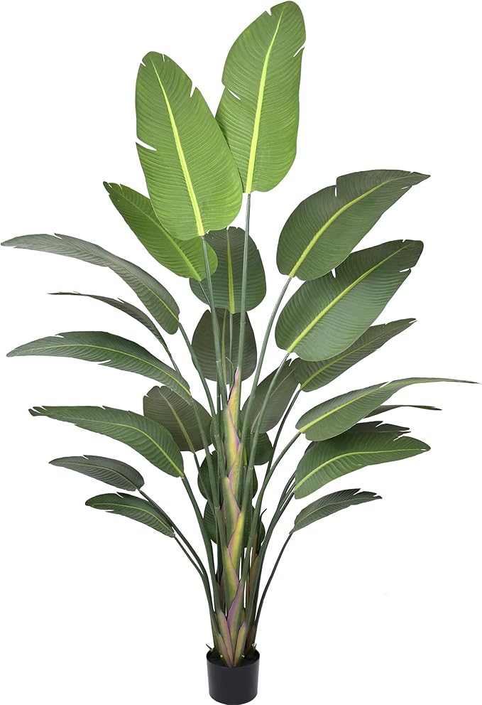 Bird of Paradise Artificial Plant 9FT, 108" Tall Artificial Plants Indoor with 25 Realistic Banana Leaves and Large Trunks, Faux Tropical Trees with Pot for Home Living Room Office Indoor Decor