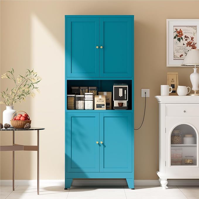 COFaR 69" Tall Modern Kitchen Pantry,Metal Storage Cabinet with Adjustable Shelves,Pantry Cabinet with 6-Tier,Freestanding Cupboard for Kitchen,Dining Room,Living Room,Bathroom,Blue