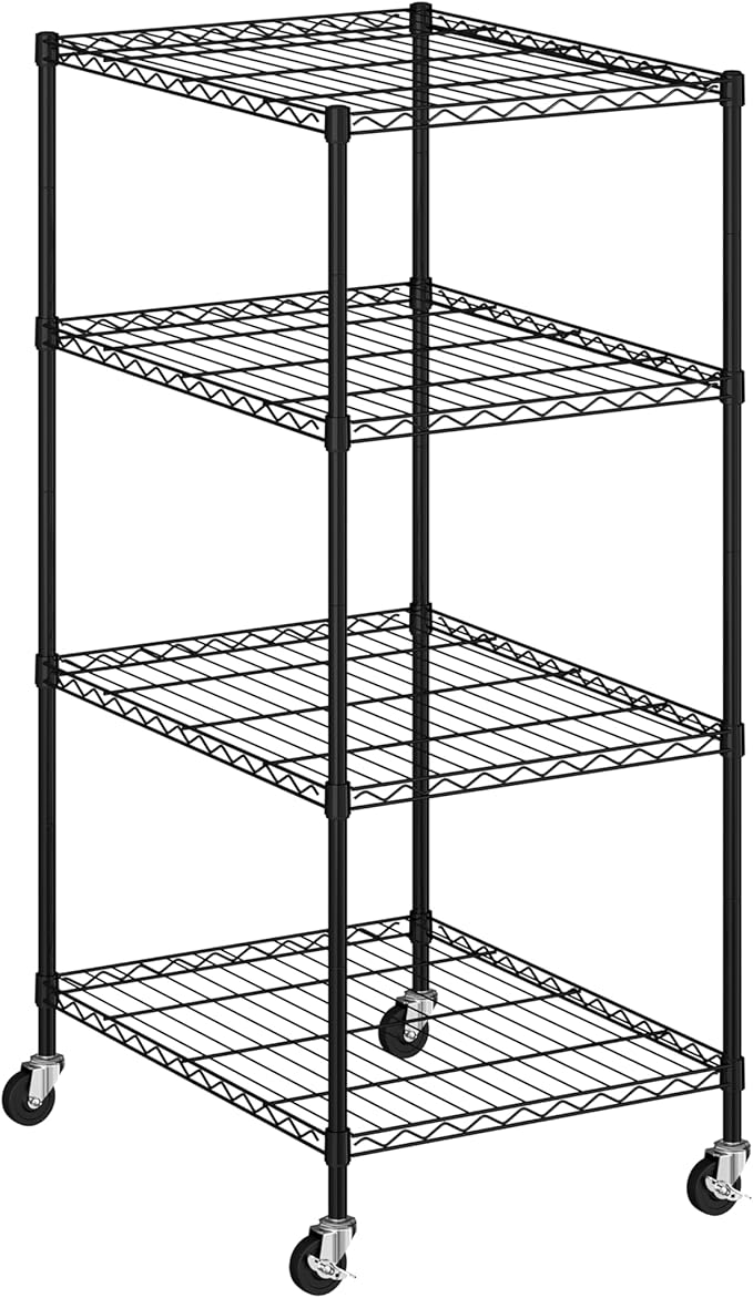 Seville Classics UltraDurable Heavy Duty NSF Solid Steel Wire Rack Storage Unit, Organizer for Garage, Warehouse, Office, Restaurant, Classroom, Kitchen, Graphite, 4-Tier Tote Shelving, 25" W x 33" D