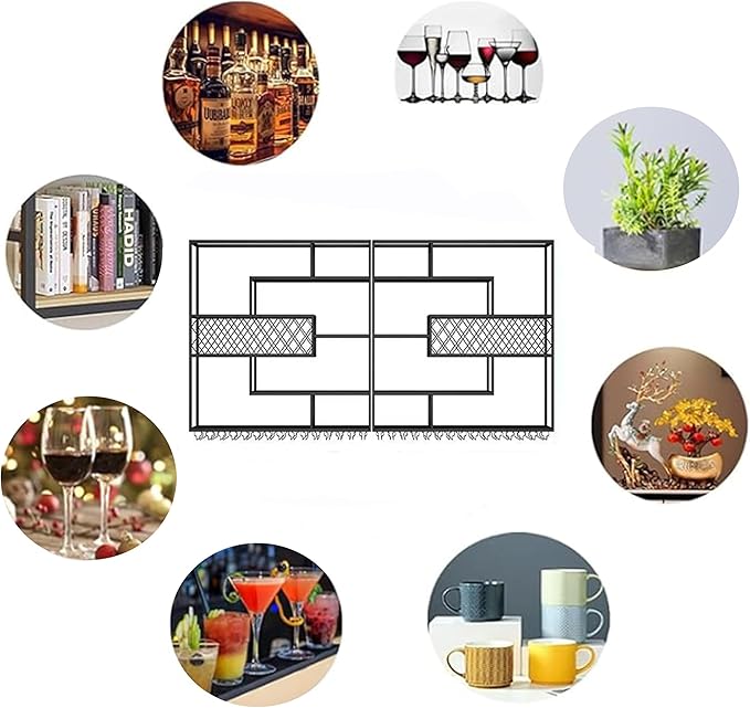 94 Inch Iron Wall Mounted Wine Rack & Bar Shelf for Liquor Bottles, Industrial Wall Bar Shelf with LED Lights, Large Capacity Metal Hanging Goblet Rack for Kitchen, Dining Room, Black