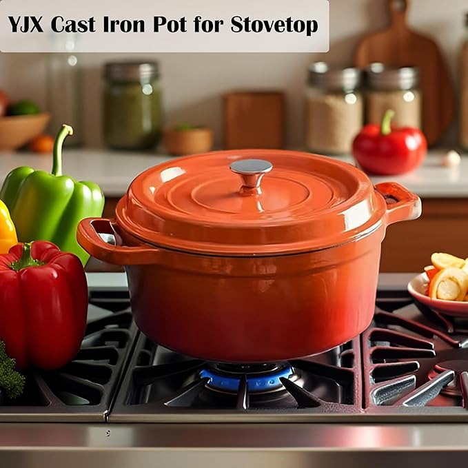 Enameled Cast Iron Dutch Oven with Lid, Orange, Round, 4Quart, Heat-Resistant Handles, for Cooking, Baking (Orange, 24CM)