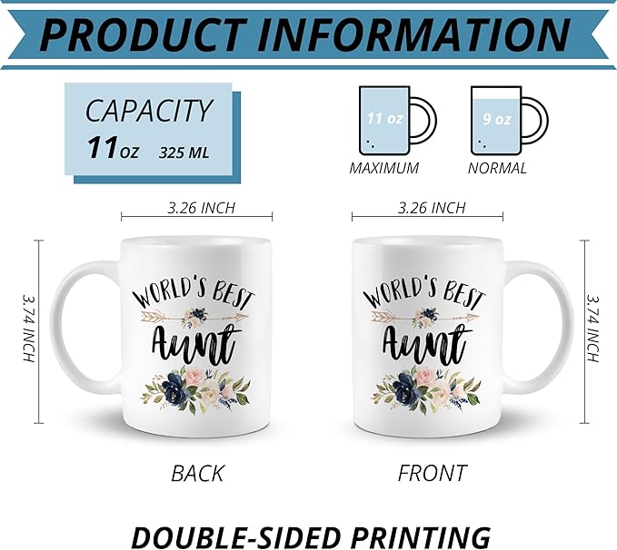 Aunt Mug - Ceramic Coffee Cup, World's Best Aunt Gift for Christmas