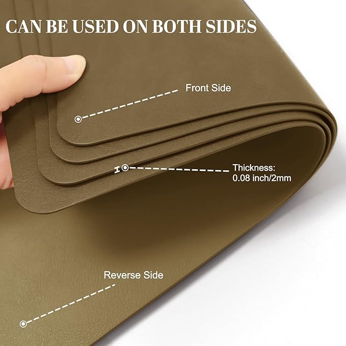 BLESWIN Faux Leather Placemats, Set of 6, 12횞17 Inch -Double Side Texture Color Table Mats, Heat-Resistant, Waterproof and Oil-Resistant, Suitable for Dining Room, Kitchen, Party, Outdoor - Khaki