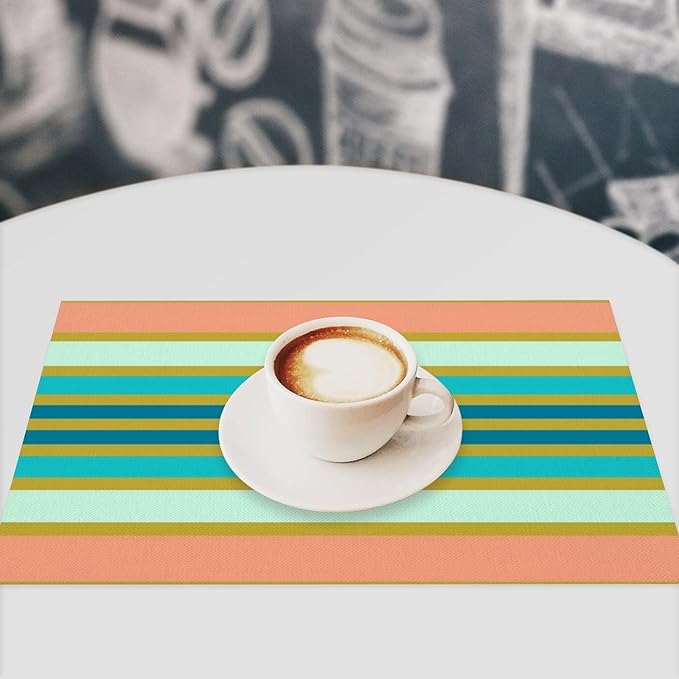Colorful Stripes Placemat, Set of 4 Heat Resistant PVC Place Mats for Kitchen Table