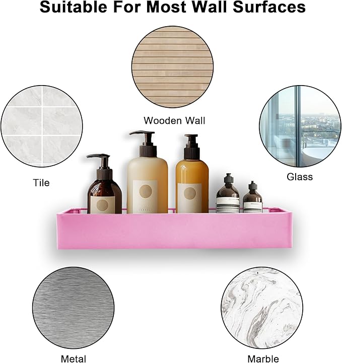 Premium Shower Caddy, 4 Pack Pink, Rustproof Stainless Steel, 25 lbs Weight Capacity, No Drill Installation