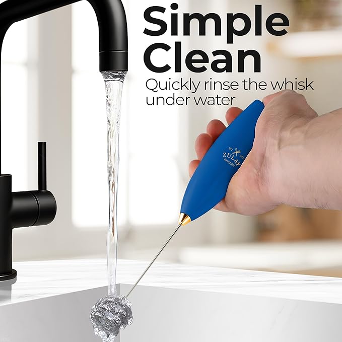 Zulay Kitchen Patented Tornado Triple Whisk Milk Frother with 4 Duracell Batteries ??Handheld Foam Maker for Coffee, Lattes, Matcha & Hot Chocolate ??Rich, Creamy Froth in Seconds
