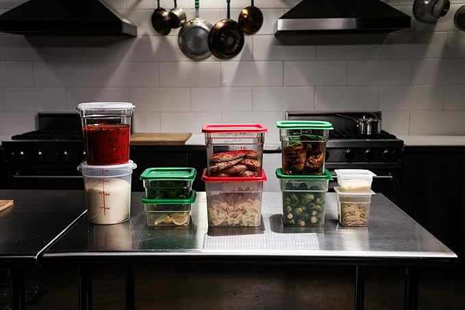 Cambro Food Storage Container with Lid (2 Pack) - Classic Series Square with Red Lid - 6 QT (Quart) - Commercial Grade for Food Prep (Clear)