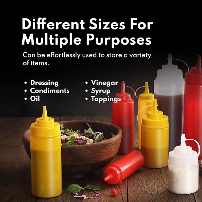 New Star Foodservice 26313 Squeeze Bottles, Plastic, 12 oz, Red, Pack of 6