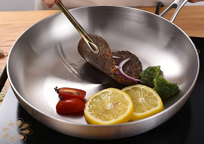 LOLYKITCH 12 Inch Tri-ply Stainless Steel 5.5 QT Saut챕 Pan and 8-10 Inch Frying Pan Set of 3,Induction Cookware,Dishwasher and Oven Safe.