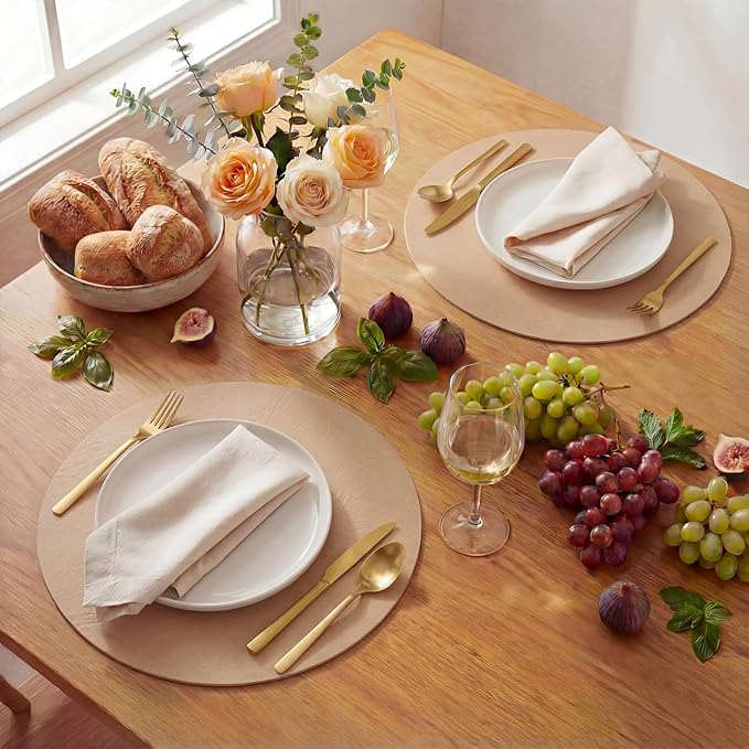 Artoid Mode Pink Faux Leather Placemats Set of 4, 15 Inch Waterproof Wipeable Heat Resistant Place Mats, Reversible Table Mats for Spring Kitchen Dining Decor